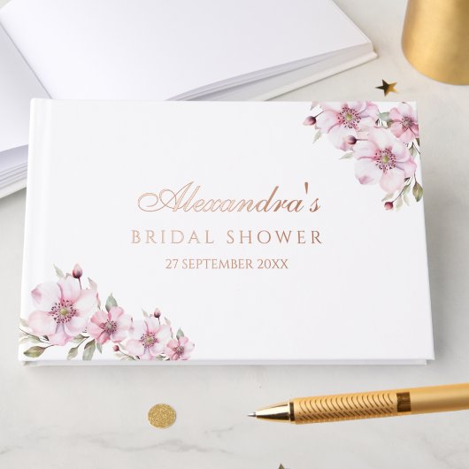 Elegantes rosa Roses Brautparty Gästebuch