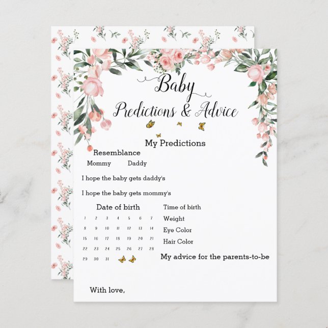 Elegantes rosa Roses & Butterflies Baby Shower Gam (Vorne/Hinten)