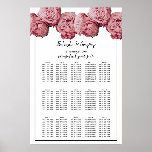 Elegantes rosa Roses Hochzeitstabelle Poster (Vorne)