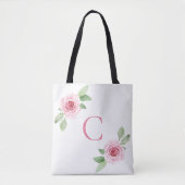 Elegantes rosa Roses Monogramm Tasche (Vorderseite)