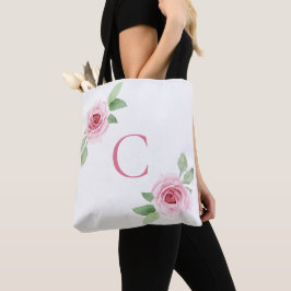 Elegantes rosa Roses Monogramm Tasche