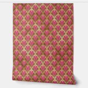 Elegantes Rosa Rot Gold Art Deco Peel und Stick Tapete