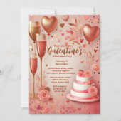 Elegantes Rosa Rote Champagner Galentine-Day-Party Einladung (Vorderseite)