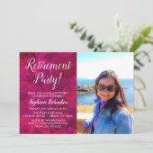 Elegantes Rosa Rote Rose Foto Pensionierung Einladung (Stehend Vorderseite)