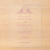 Elegantes rosa Royal Crown Wreath Monogram Acryleinladungen (Vorderseite)