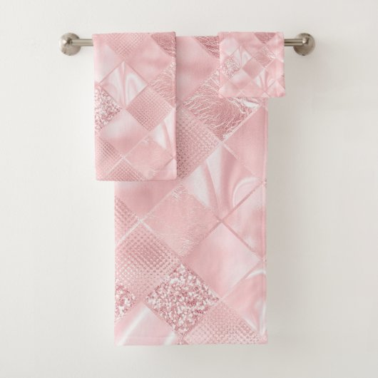 Elegantes, rosa Satin Glitzer Muster Design Glam Badhandtuch Set (Insitu)