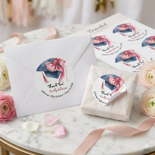 Elegantes rosa Schleife Abschluss Danke  Runder Aufkleber