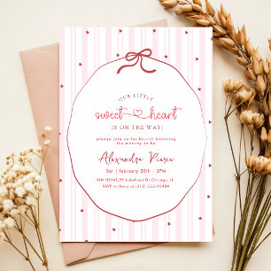 Elegantes rosa Schleifen-Herz Baby Shower für das Einladung