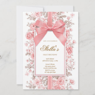 Elegantes rosa Schleifen Mädchen Geburtstag Einladung
