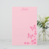 Elegantes rosa Schmetterlings-Blumen-Mädchen Briefpapier (Stehend Vorderseite)