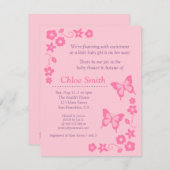 Elegantes rosa Schmetterlingsbabyduschen-Party Einladung (Vorne/Hinten)