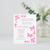 Elegantes rosa Schmetterlingsbabyduschen-Party Einladung (Stehend Vorderseite)