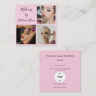 Elegantes Rosa-Schriftfoto-Logo Make-up Quadratische Visitenkarte