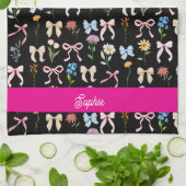 Elegantes Rosa-Schwarz-Blumenmuster mit Chic-Bow Geschirrtuch (Gefaltet)