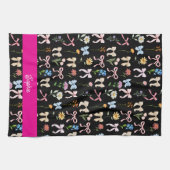 Elegantes Rosa-Schwarz-Blumenmuster mit Chic-Bow Geschirrtuch (Horizontal)