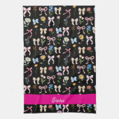 Elegantes Rosa-Schwarz-Blumenmuster mit Chic-Bow Geschirrtuch (Vertikal)