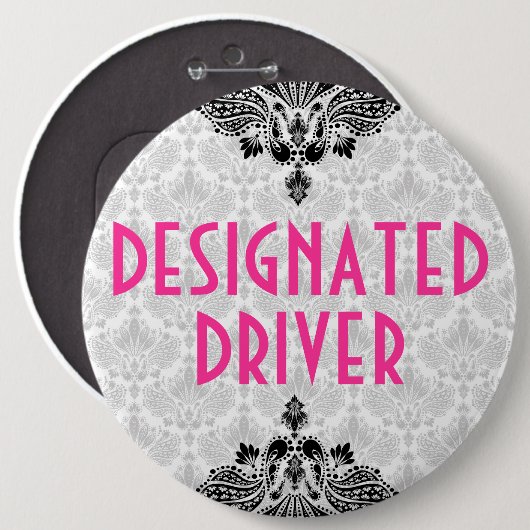 Elegantes rosa Schwarz & Grau Retro Blumendesign Button (Vorne & Hinten)