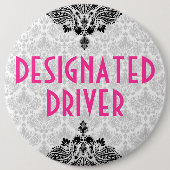 Elegantes rosa Schwarz & Grau Retro Blumendesign Button (Vorderseite)