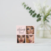 Elegantes Rosa Schwarz Schrift 3 Foto Make-up Quadratische Visitenkarte (Stehend Vorderseite)
