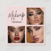 Elegantes Rosa Schwarz Schrift 3 Foto Make-up Quadratische Visitenkarte (Vorderseite)