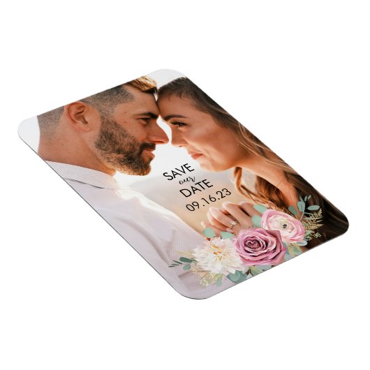 Elegantes Rosa Schwarz speichern Sie das Datumsmag Magnet (Rechte Seite)