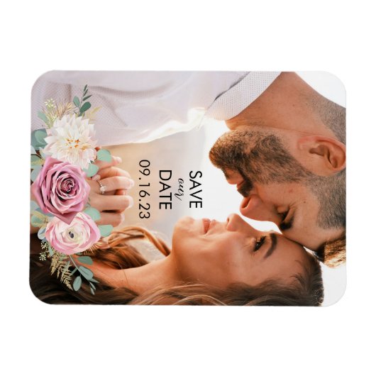 Elegantes Rosa Schwarz speichern Sie das Datumsmag Magnet (Horizontal)