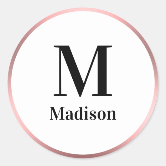 Elegantes rosa Schwarz-Weiß-Monogramm mit Name Runder Aufkleber (Vorderseite)
