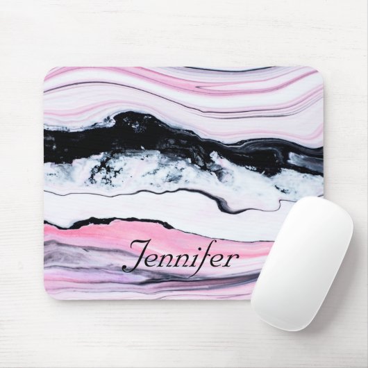 Elegantes Rosa SCHWARZ-WEISSE IMITATE PERSONALISIE Mousepad (Mit Mouse)