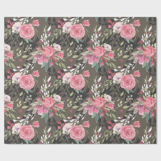 Elegantes Rosa Schwarze Rose Blütenfarben Geschenkpapier (Flach)