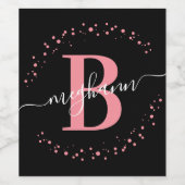 Elegantes rosa Schwarzer Name Mit Monogramm Skript Weinetikett (Einzelnes Label)