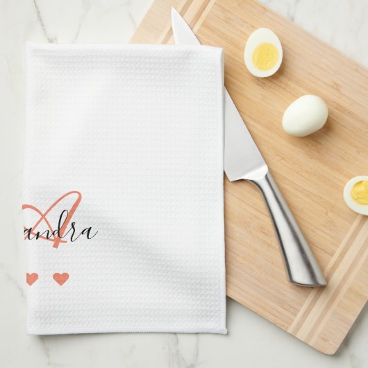 Elegantes rosa Schwarzes Skriptnamens Monogram Geschirrtuch (Viertel Falte)