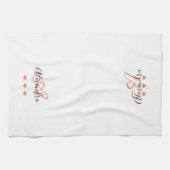 Elegantes rosa Schwarzes Skriptnamens Monogram Geschirrtuch (Horizontal)