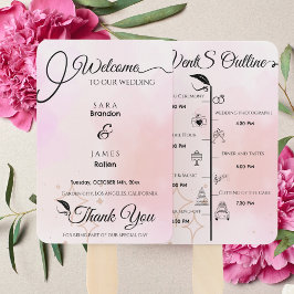 Elegantes rosa Script Wedding Program und Timeline Fächer