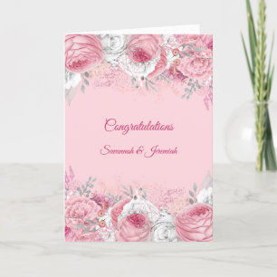 Elegantes Rosa Silber Blumen Glückwunsch Hochzeit Karte