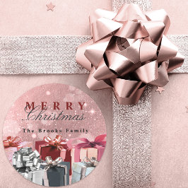 Elegantes Rosa Silber Wrapped Geschenkboxen Weihna Runder Aufkleber
