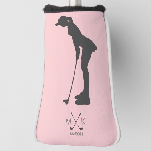 Elegantes Rosa | Silhouette des weiblichen Golfers Golf Headcover (Rotieren 90)