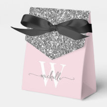 Elegantes rosa Silver Glitzer Monogram Name Script