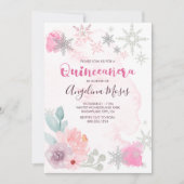 Elegantes Rosa Silver Winter Wonderland Quinceaner Einladung (Vorderseite)