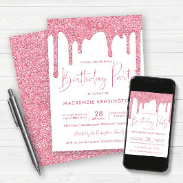 Elegantes Rosa Sparkle Glitzer Tropfen Geburtstag Einladung