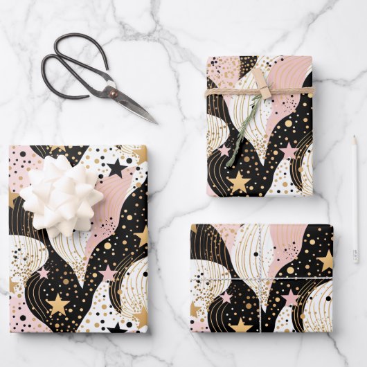 Elegantes rosa Sternmuster gekachelt Geschenkpapier Set (Vorderseite)