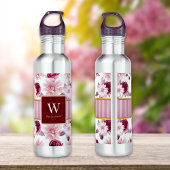 Elegantes rosa Streifen Monogramm personalisieren Edelstahlflasche