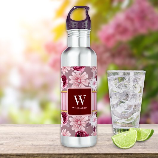 Elegantes rosa Streifen Monogramm personalisieren Edelstahlflasche