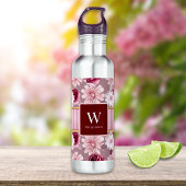 Elegantes rosa Streifen Monogramm personalisieren Edelstahlflasche