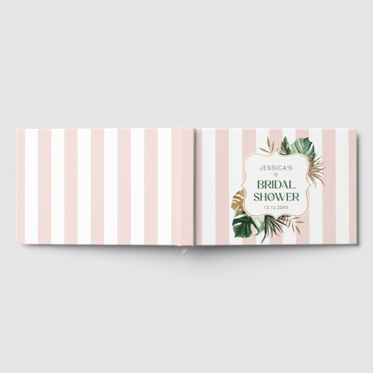 Elegantes rosa Streifen tropisches mädchenhaftes B Gästebuch (Voll)