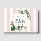 Elegantes rosa Streifen tropisches mädchenhaftes B Gästebuch (Vorderseite)