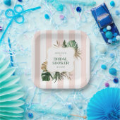 Elegantes rosa Streifen tropisches mädchenhaftes B Pappteller (Party)