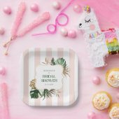 Elegantes rosa Streifen tropisches mädchenhaftes B Pappteller (Party)