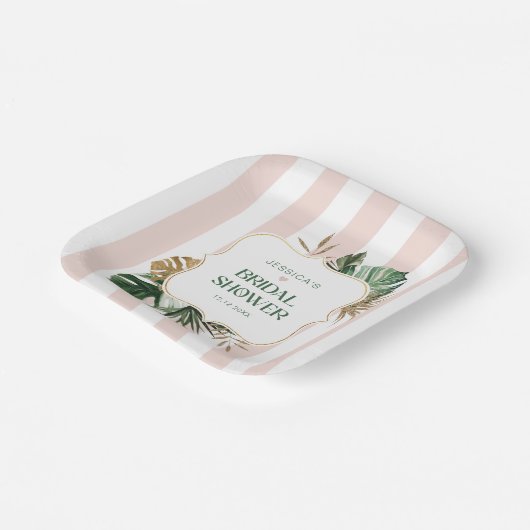 Elegantes rosa Streifen tropisches mädchenhaftes B Pappteller (Gewinkelt)