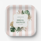 Elegantes rosa Streifen tropisches mädchenhaftes B Pappteller (Vorderseite)