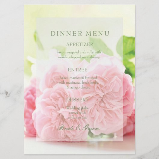 Elegantes Rosa Summer Rose Wedding Menu Menükarte (Vorderseite)